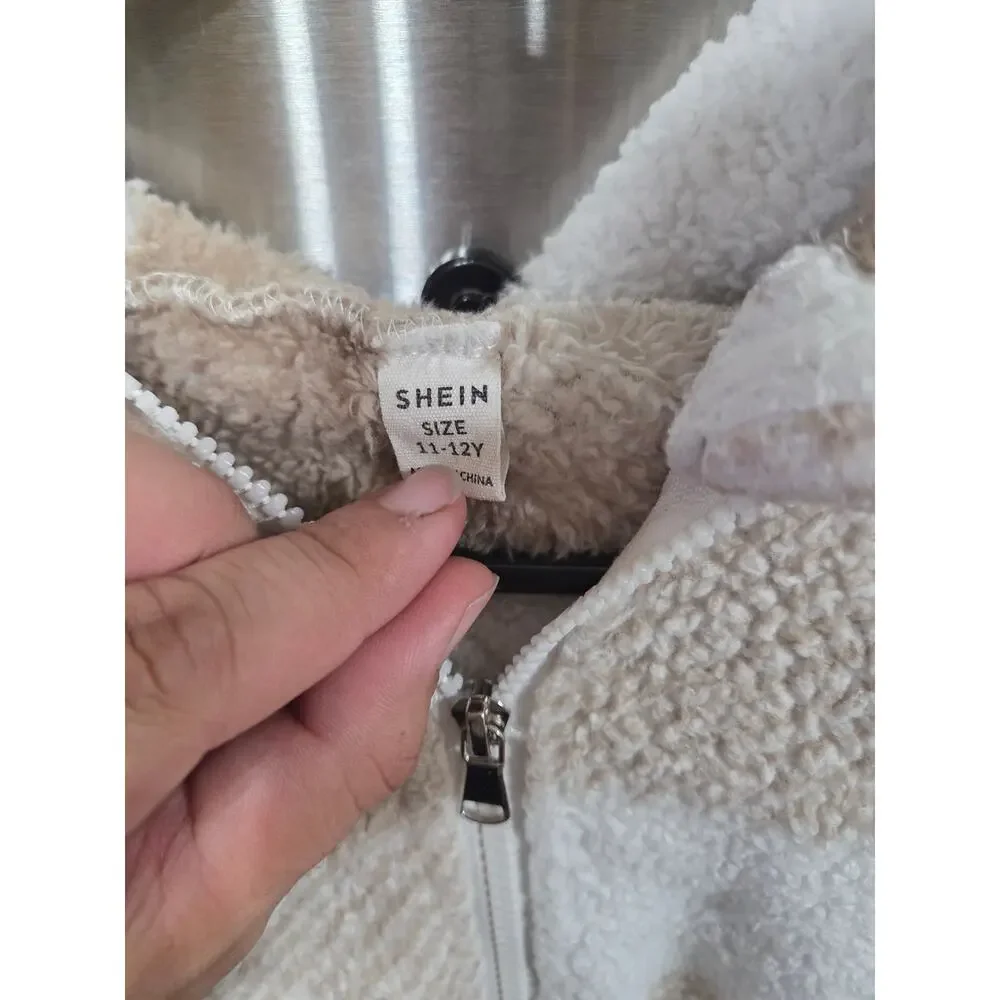 Neutral Beige Fleece Jacket - SHEIN - 11-12Y